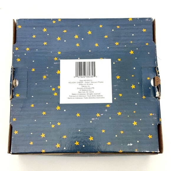 Warren Kimble Holiday Cheer Sakura Oneida Set of 4 Salad Plates Farmhouse Cat - Picture 12 of 15